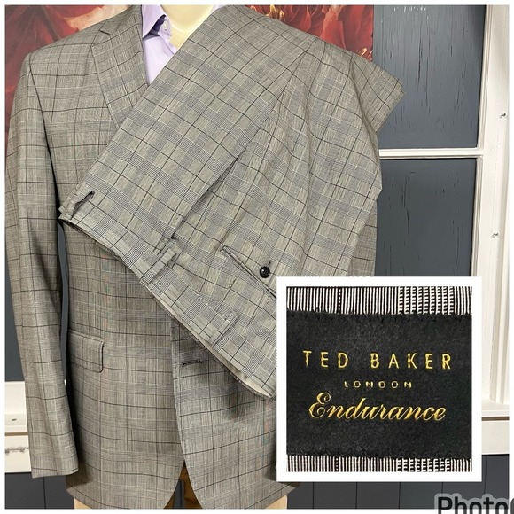 Ted Baker Suit Mens 46R Modern Fit Wool Stretch Straight Leg Pants 40x31 Gray